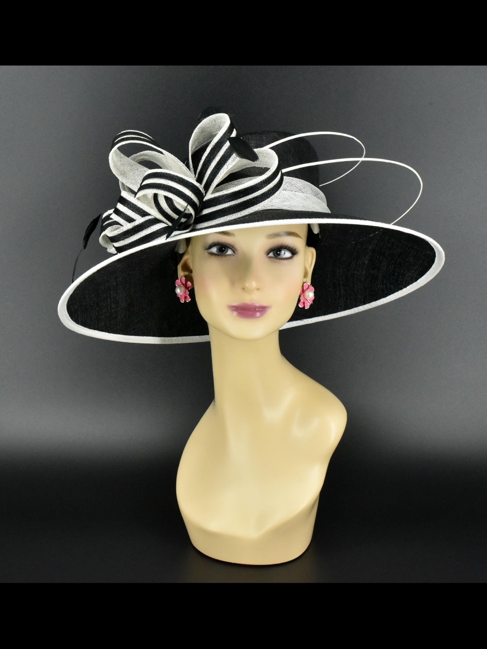 Elegant Black & White Wide-Brim Fascinator Hat